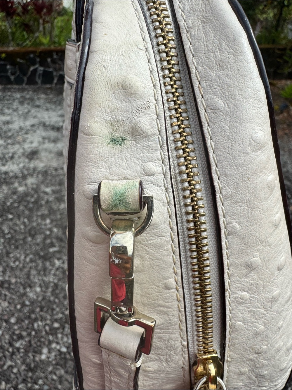 Kate Spade New York Ostrich Embossed Leather Satchel Crossbody Ivory Cream 2015 - Picture 9 of 12
